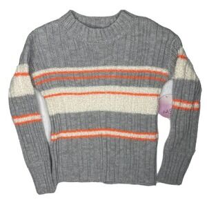 Full Circle Trends Girls SMALL Gray Striped Crew Neck‎ Knit Long Sleeve Sweater